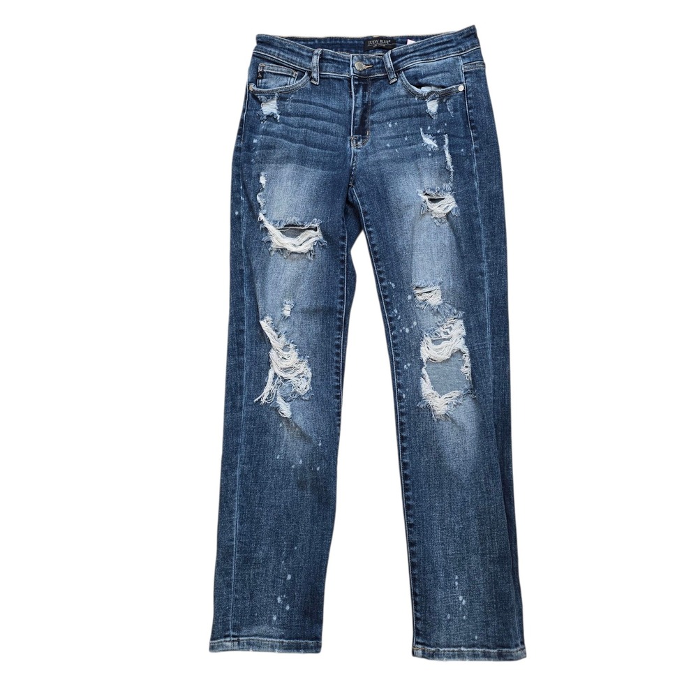 Judy Blue Distressed Boyfriend Jeans Size 7/28 Medium Wash Ripped Denim